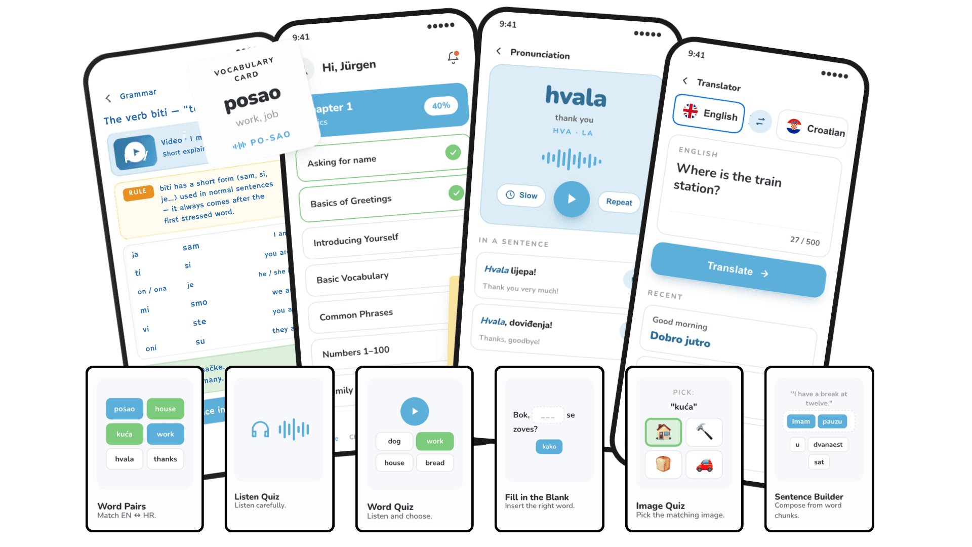 Ivana.hr app — course, grammar, pronunciation, translator and learning games