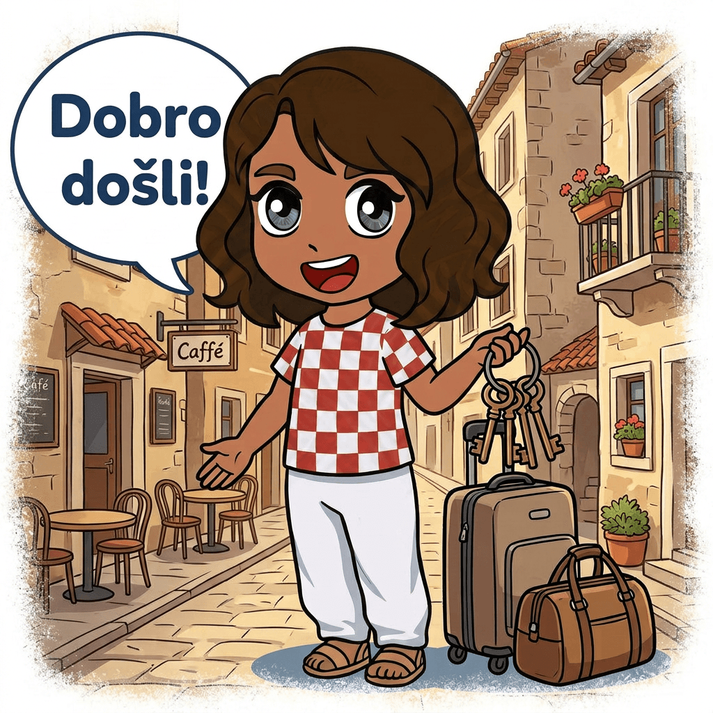 Ivana, die Kroatisch-Tutorin, winkt und sagt „Dobro došli!“
