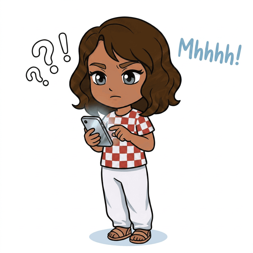 Ivana, ratlos, mit Handy