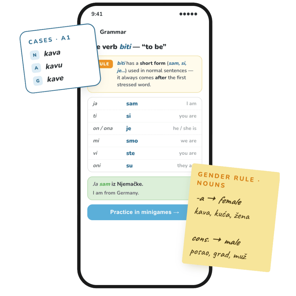 App-Screenshot — Grammatik-Erklärung + Übung